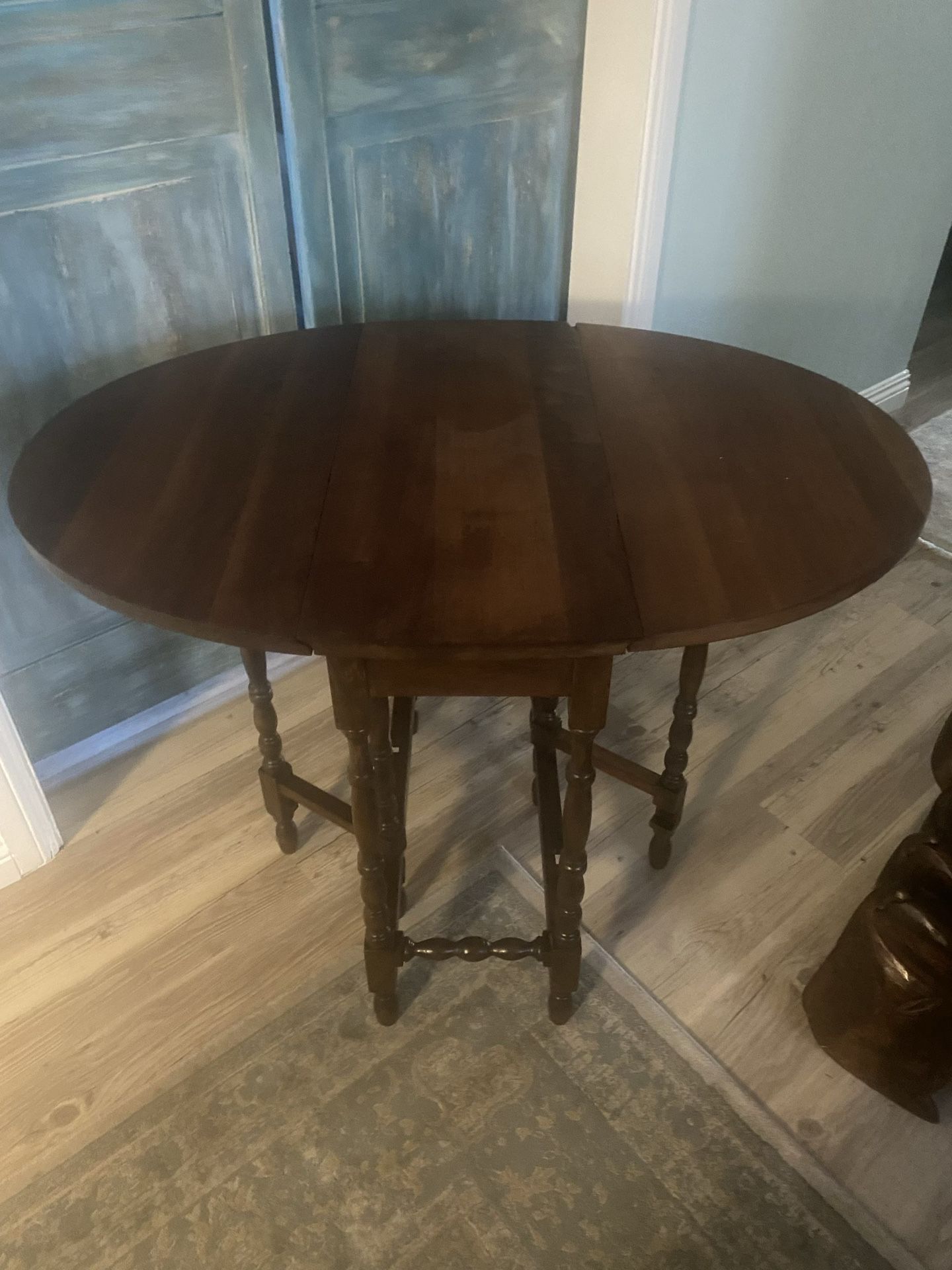  Antique English Oak Drop Leaf Gateleg Oval Table with Barley Twist Legs 