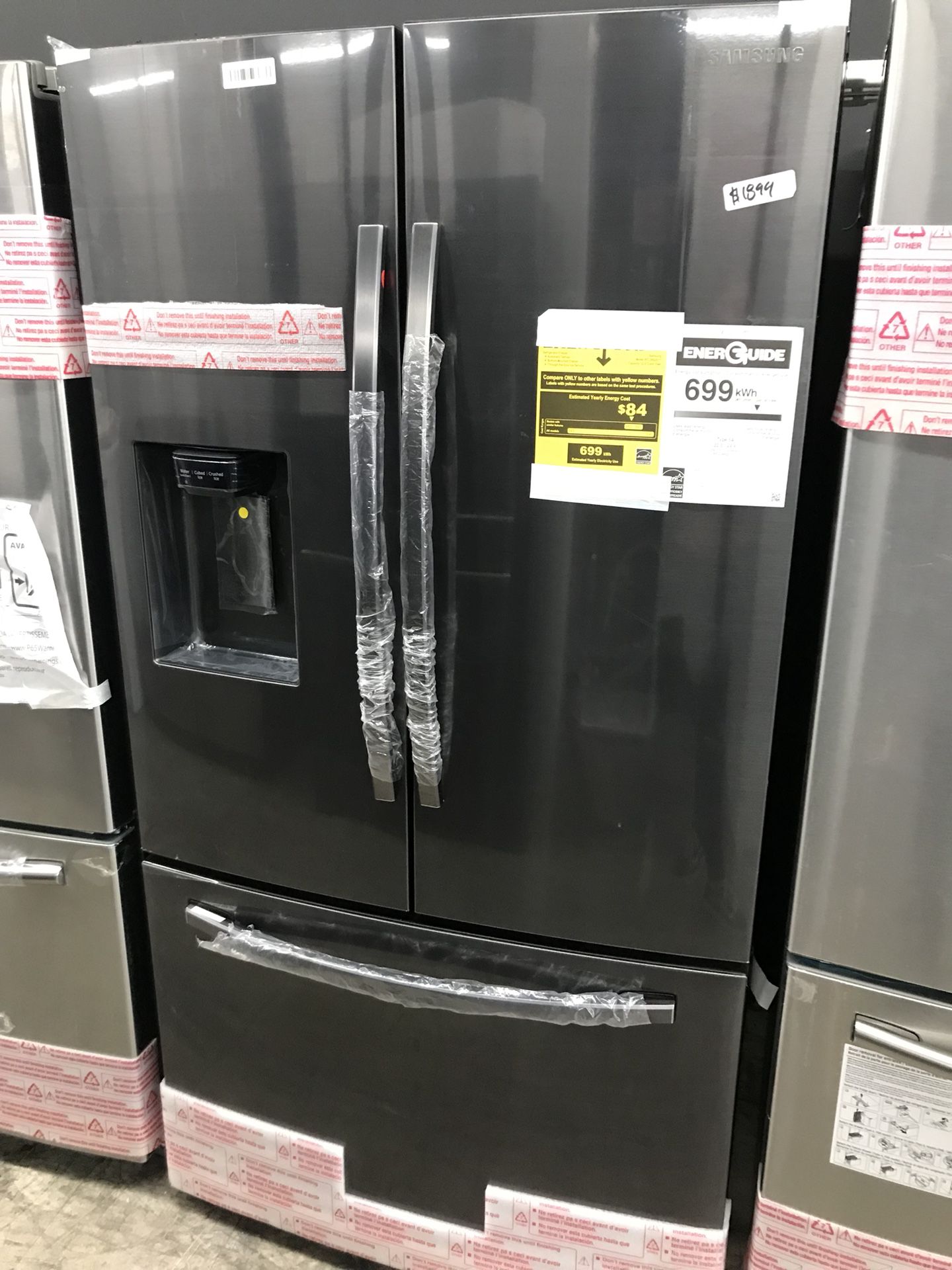 New Samsung French door black stainless steel refrigerator counter depth