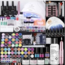 Brand New Factory Sealed Acrylic Nail Kit with Everything: Professional Nail Kit Set for Beginners 48W Nail Lamp Complete Nail Supplies Salon