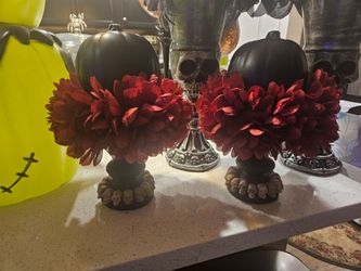 Halloween Black Pumpkin Skull Base Decor Set