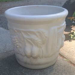 Beautiful Large White Ceramic Flower Pot With Fruit Design 