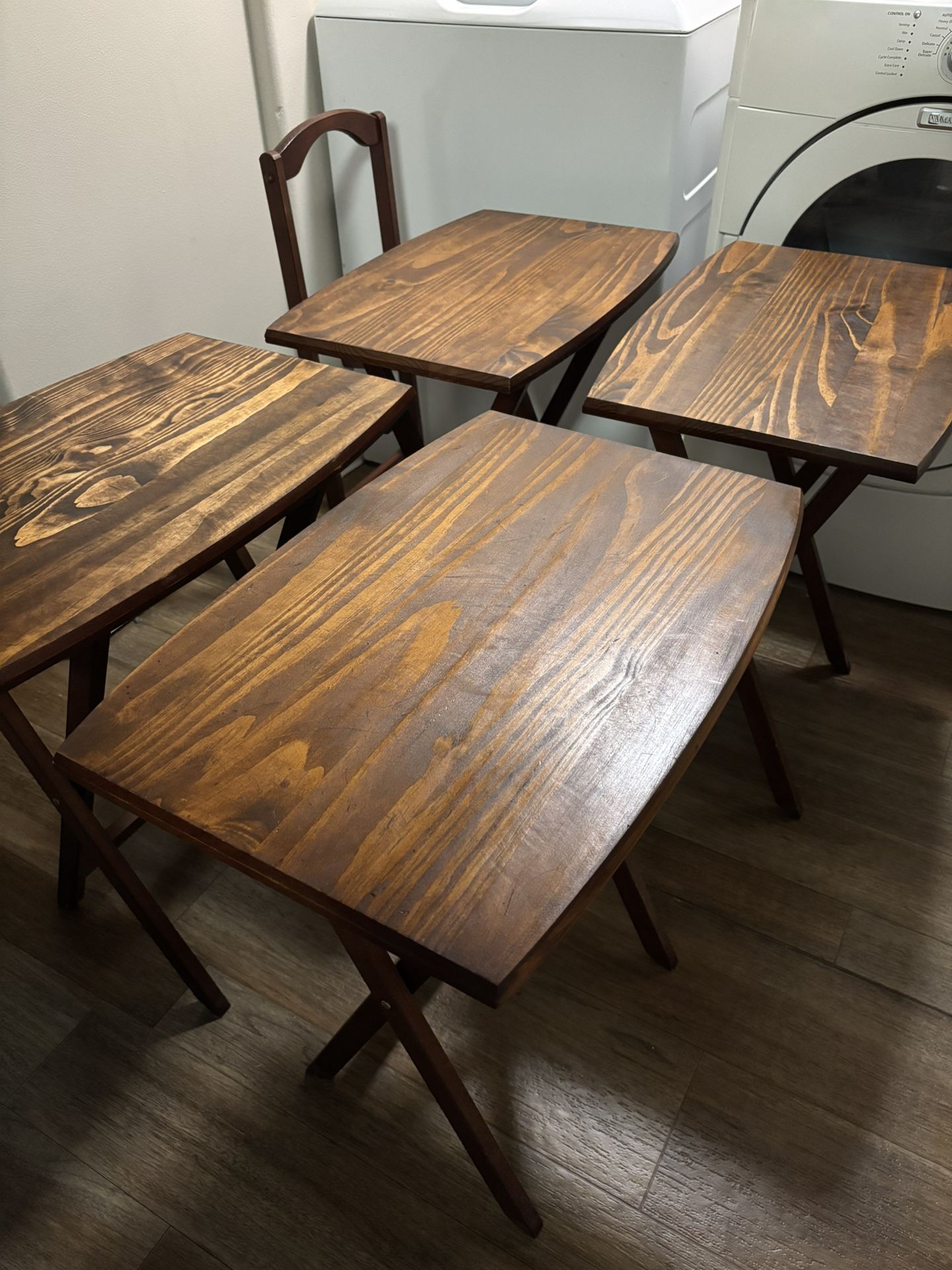 Set of 4 Solid Mahogany Folding TV Trays with Storage Rack