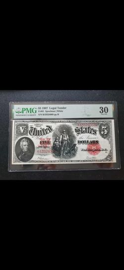 $5 Woodchopper 1907 Legal Tender 