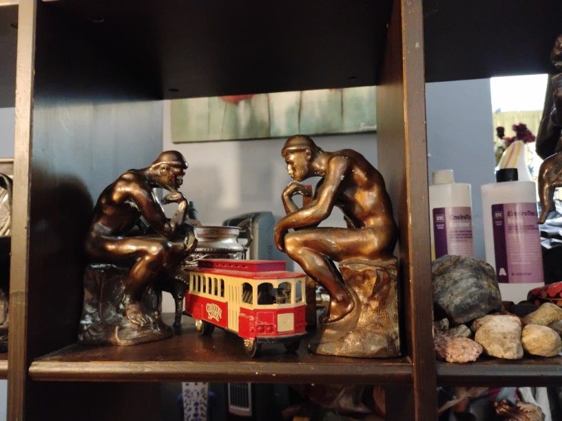 2 Solid Bronze Thinking Man Bookends
