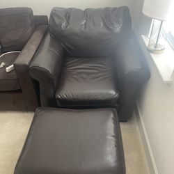 Large Dark Brown Chair With Ottoman