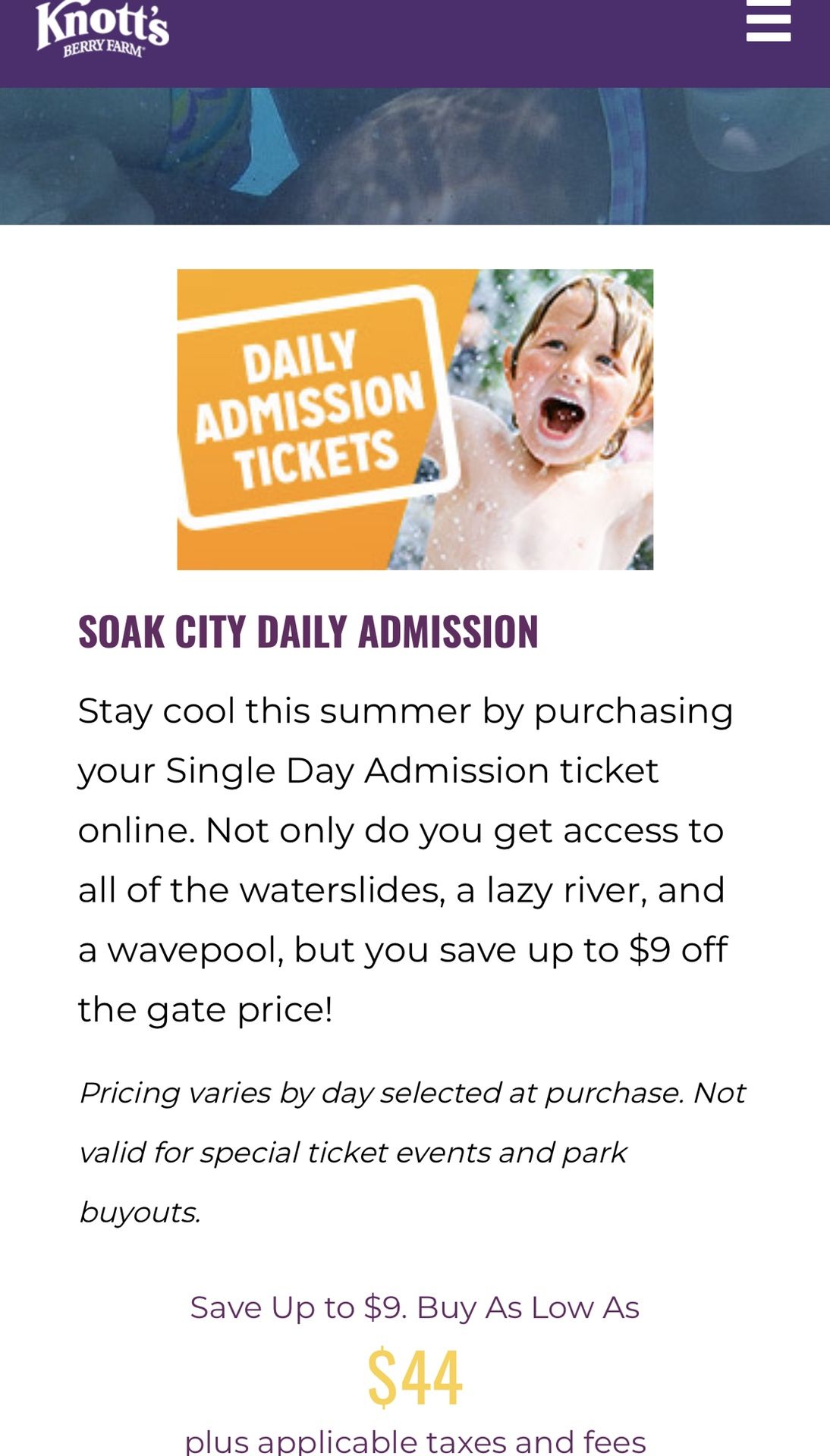 Soak city E ticket $35