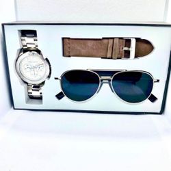 Vince Camuto Men’s Chronograph Watch GIFT SET with Sunglasses VC/1147GYSVST NEW