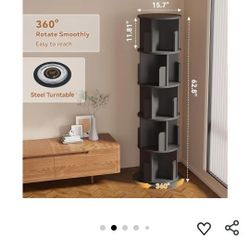 MXV Rotating Bookshelf, 360 Display 5 Tier, Small Corner Bookshelf for Small Space, Floor Standing Bookcase Storage Rack, Wood Narrow Book Shelf Organ