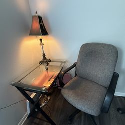 Metal And Glass Top desk With Chair