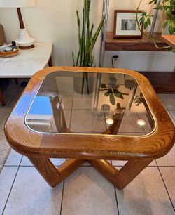 Vintage MCM solid oak end table