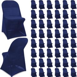 Newwiee Spandex Stretch Folding Chair Covers Fitted Universal Chair Protector Removable Washable for Wedding Party Dining Banquet Event (Navy Blue,50 