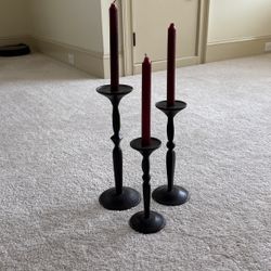 Solid Black Wrought Iron Candle Stick Set