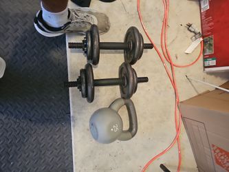 Dumbells and Kettlebell 17lb (dumbell each) kettle bell (25lb)