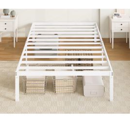 Allewie Twin Bed Frame, 14 inch Metal Platform Beds with Storage Space, White