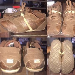 brown-and-beige low-top sneakers