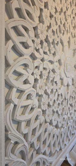 Large carved boho wall decor/twin headboard - white mandala