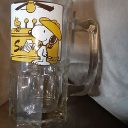 Peanuts Snoopy Woodstock Beer Mug Stein Jumbo Glass Here's To You, Pardner 1965


