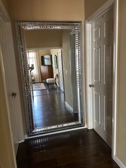 Beautiful!  hardwood mirror with beveled glass tiles