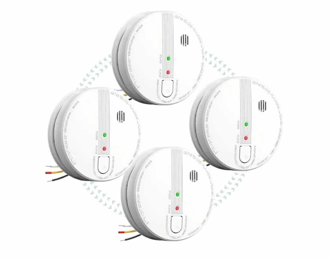 New 4 pk Smoke Detector, Hardwired Interconnected Smoke Detectors, Smoke Alarm with Replaceable 9V Battery, Interconnects Up to 12 Fire Alarms Smoke