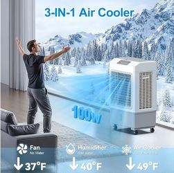 Windowless Swamp Cooler, 3 in 1 Evaporative Portable Air Conditioner with Remote, Cooling Fan Ac Unit,3 Speed, 24H Timer, 5.3 Gal Water Tank, 4 Ice Bo