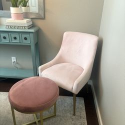 Baby Pink Office/accent Chair And Pink Stool 