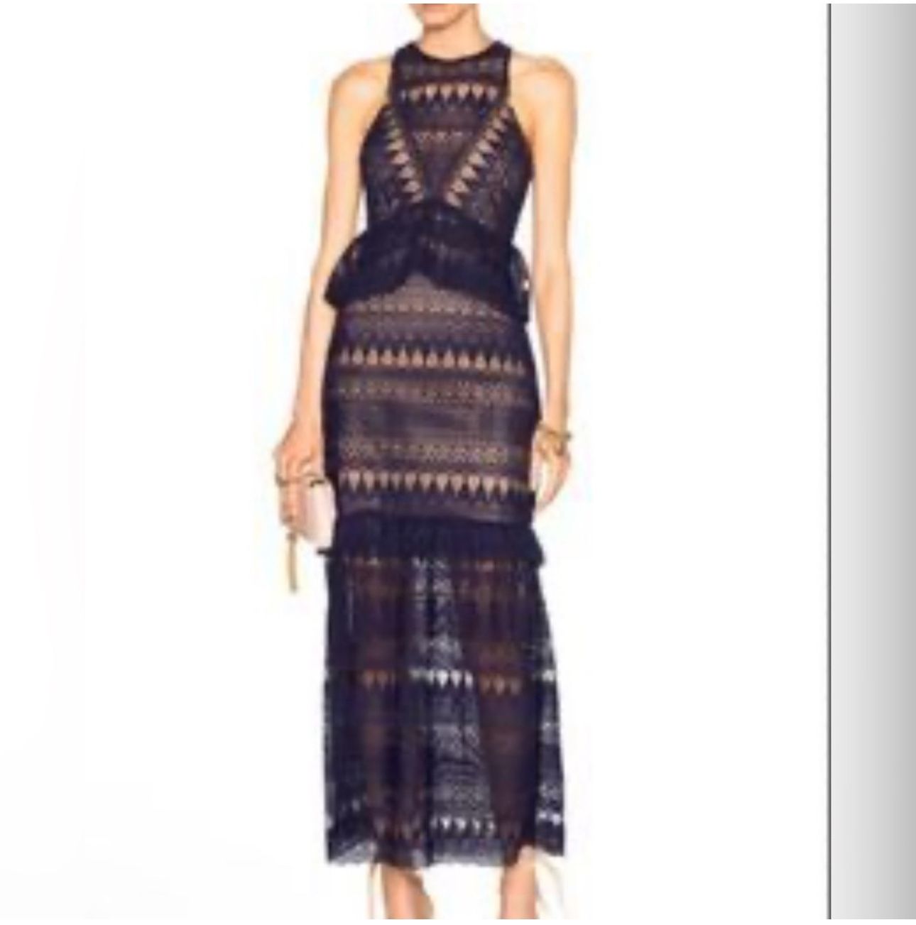 Kueyuanfeng dark purple Teardrop Guipure Lace Paneled Maxi Dress M