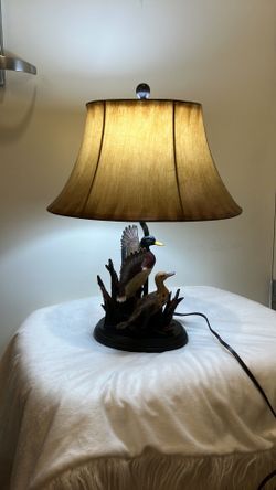Table Lamp - Mallard Ducks a Drake & Hen In Flight from Willow Reeds