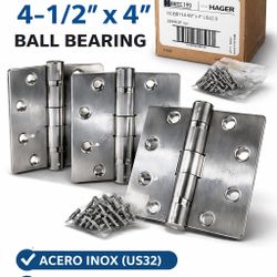 HAGER Heavy Duty Door Hinges 4.5” x 4” Stainless Steel (Pack 3)