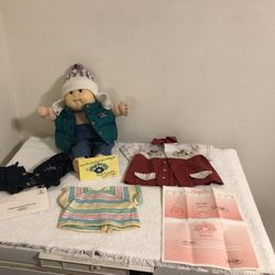 Vintage Xavier Roberts Boy Black Hair Cabbage Patch Doll & Birth Certificate 