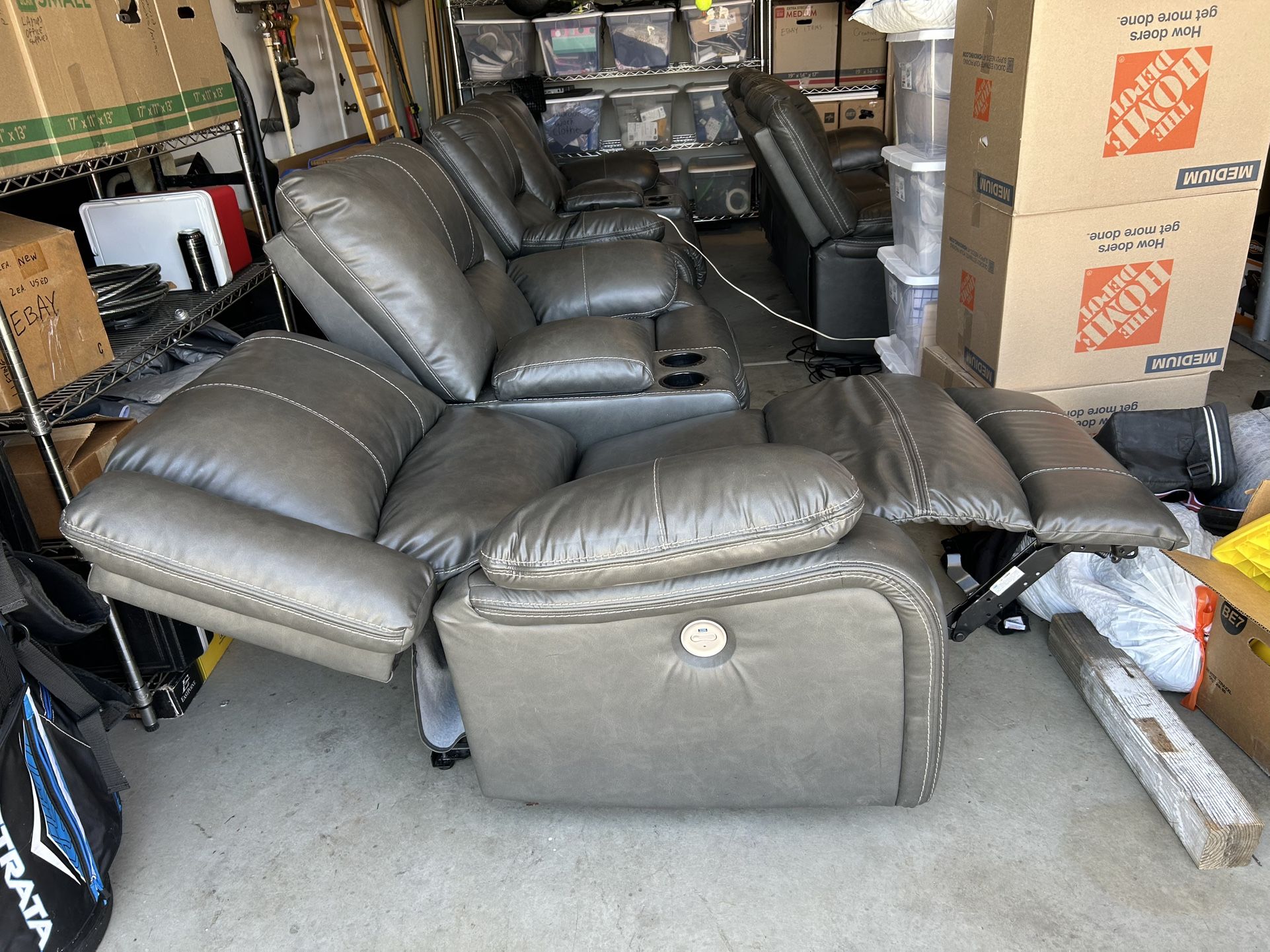 PRICE DROP! Two Electric Double Recliners With Phone Charging With Cup Holders