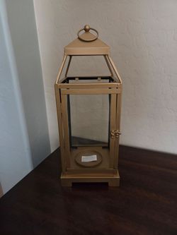 Lanterns 17x6 with 10 " window , gold tones metal, nice weight New giftable $10.00 ea, have 3