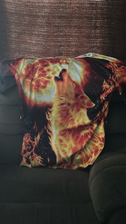 All-Over Print Wolf Fire Graphic T-Shirt