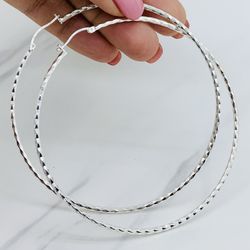 ❤️ 925 Sterling Silver Hoop Earrings Diamond cut   ❤️ 75mm in diameter / 3”  ❤️ ❤️ Arracadas aretes pantallas en Plata Grandes 