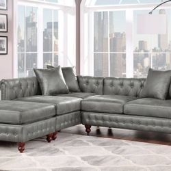 Brand New Grey Contemporary Style Leather Sectional Sofa