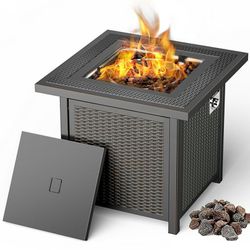 28 inch Gas Fire Pit Table, 50000 BTU with Flame-Out Protection, Lid and Lava Rocks