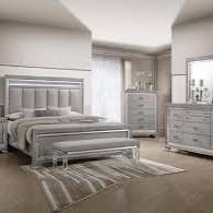 New 5 Piece Bedroom Set.  Grey Padded Headboard.  Free Delivery!