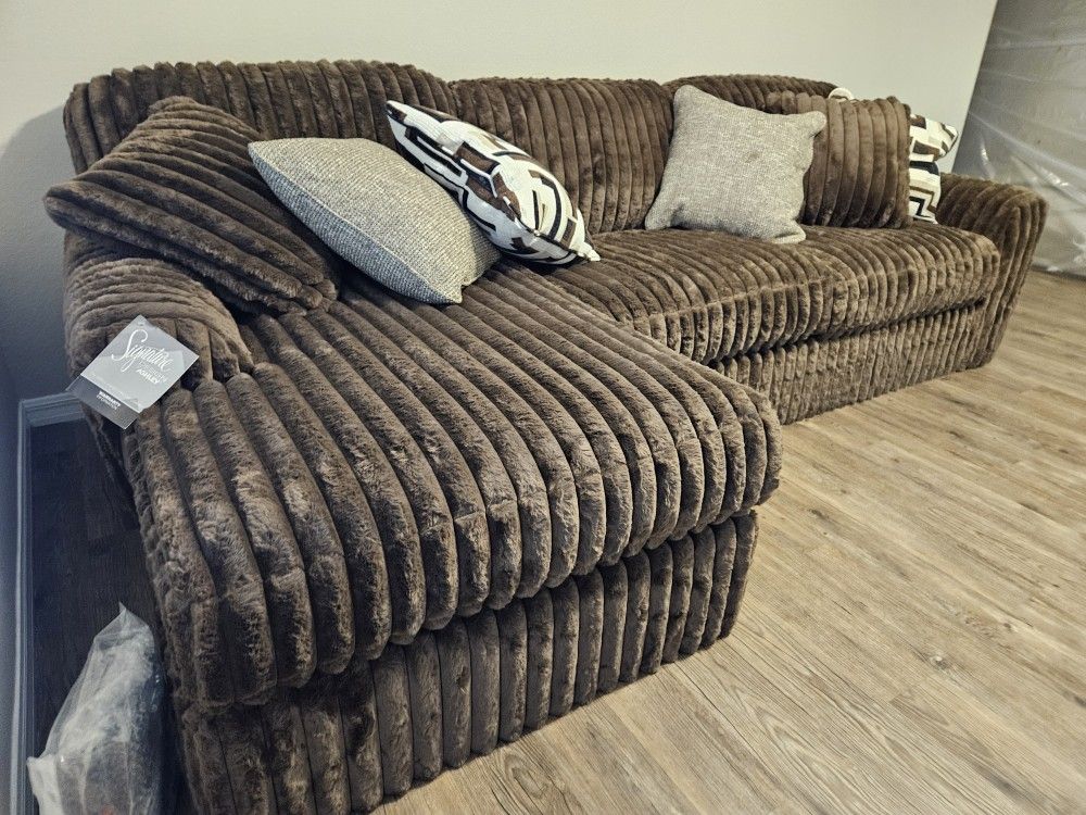 New Chocolate Plushy Chaise Sectional Sofa
