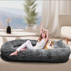  Large Human Dog Bed for Adult,74.8"x47.3"x13.8" Human Sized Dog Bed for People and Pets,Removable and Washable Faux Fur Giant Dog Bed for Human