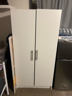 White Wardrobe Closet Cabinet w/ Hanging Rod & Shelves