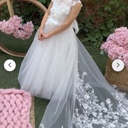 Beautiful Flower Girl Formal Mesh Dress W/ Detachable Train Sz Large