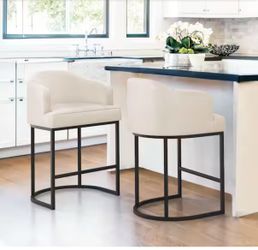 Crystal Ivory 26 in. Counter Height Faux Leather Upholstered Bar Stool Set of 2