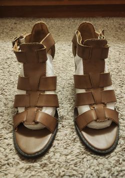 Brown Heels, Brown open toe heels, brown thick heel,
