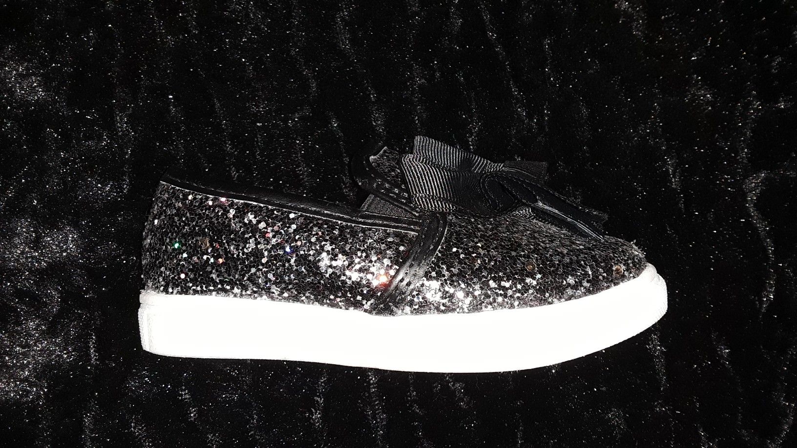 JoJo Siwa Toddler Sz 5 1/2 Black Glitter Bow Sneaker Slip-on Shoes
