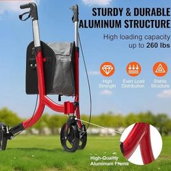 3 Wheels Rollator For Senior, Lightweight Aluminum Foldable Rolling
