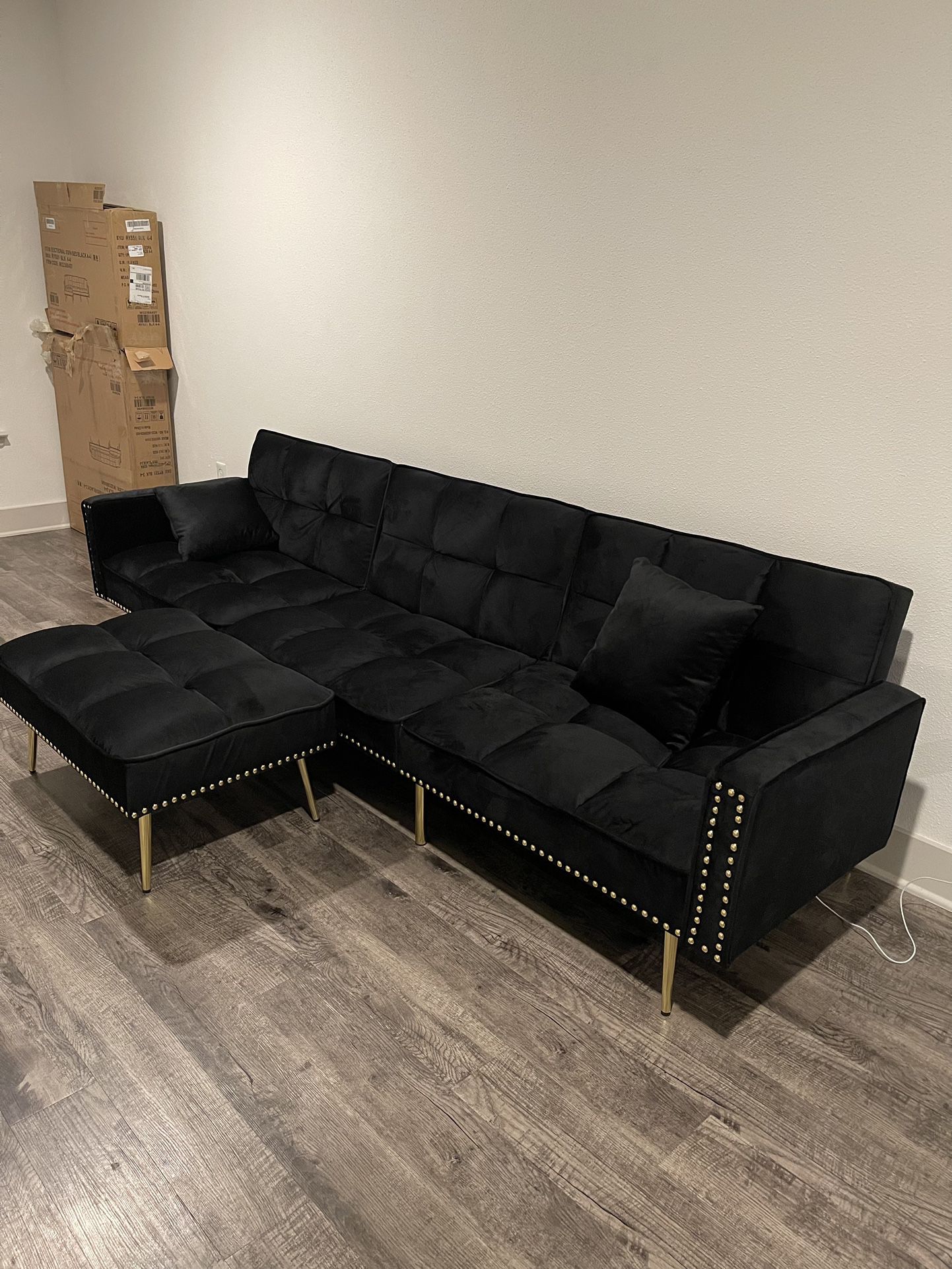 TODAY 🛋️Must GO!!Black Velvet Modern Folding Futon Reclining Sofa Bed For Apartment 