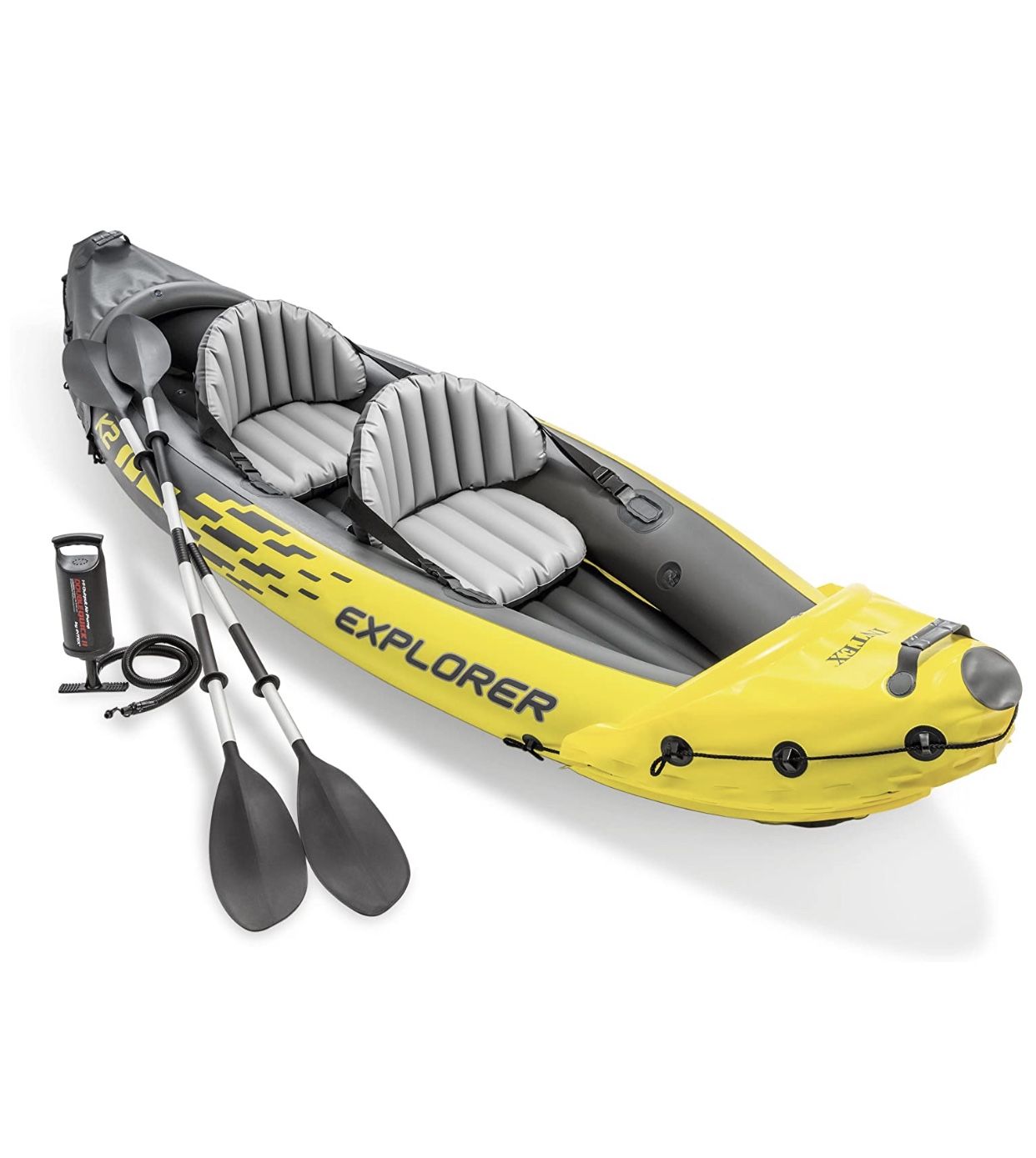 Intex Explorer K2 Kayak, 2-Person Inflatable Kayak Set with Aluminum Oars and High Output Air Pump