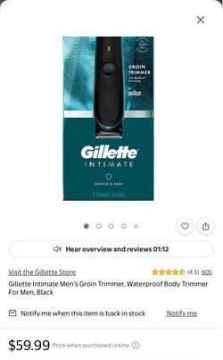 Gillette Intimate Men's Groin Trimmer, Waterproof Body Trimmer For Men, Black