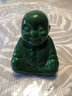 Yozie Mold Green Ceramic Laughing Buddha - 3” Tall