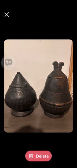 antique Southeast Asian carved wood vessels
