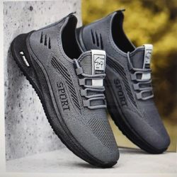 Men's Solid Breathable Sneakers, Comfy Non-Slip Lace Up Soft Sole Shoes 